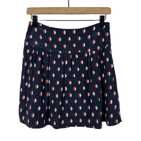 Madewell Skyline Navy Red White Ikat Printed Short Silk Skater Skirt - Picture 3 of 9